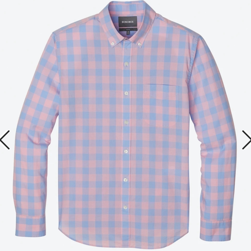 BONOBOS Pink Canyon Gingham lightweight button down shirt ling sleeve